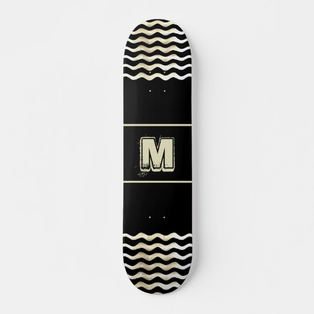 Monogramme Skateboard avec Vagues sur Noir (Devant)