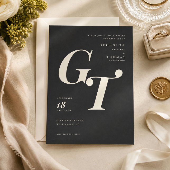 Monogramme Sophistiqué | Mariage Noir Ivoire (Créateur téléchargé)