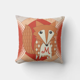 Monogramme Stylisé Retro Orange Red Fox Coussin
