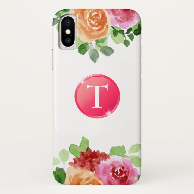 Monogramme sur aquarelle Floral iPhone X Coque (Dos)