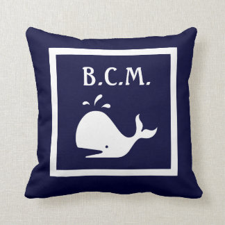 monogramme sur baleine et Ancre BLANC sur COUSSIN