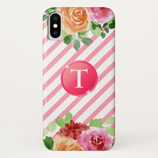 Monogramme sur Floral iPhone X Coque (Dos)