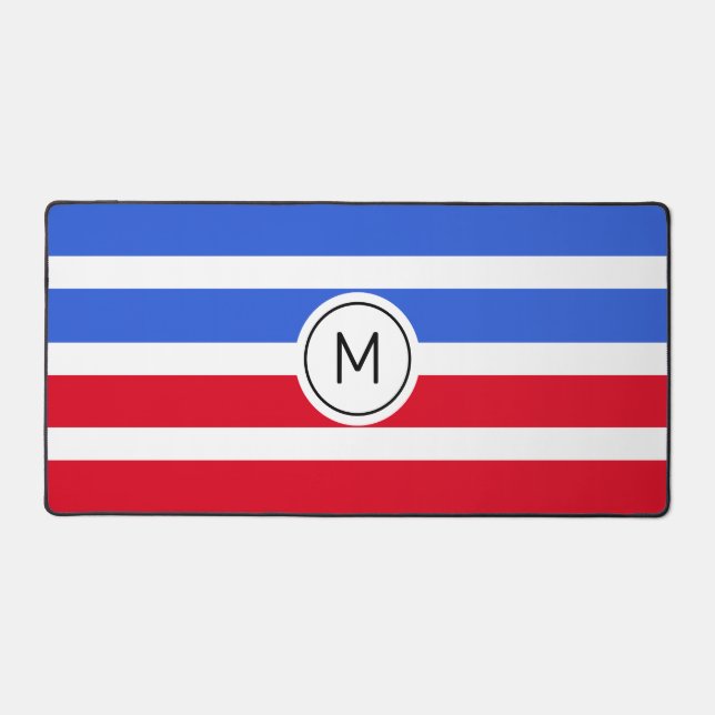 Monogramme sur fond rayé bleu saphir, rouge et bla (Recto)