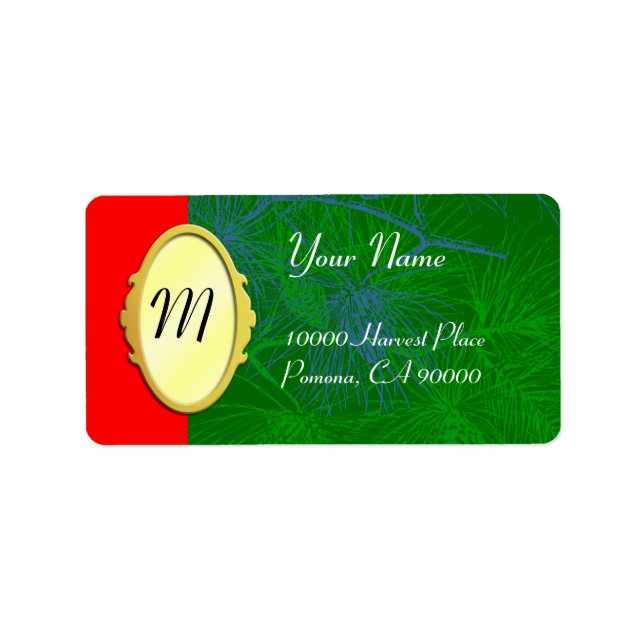 Monogramme sur Gold Green Holiday Étiquettes de ad (Devant)