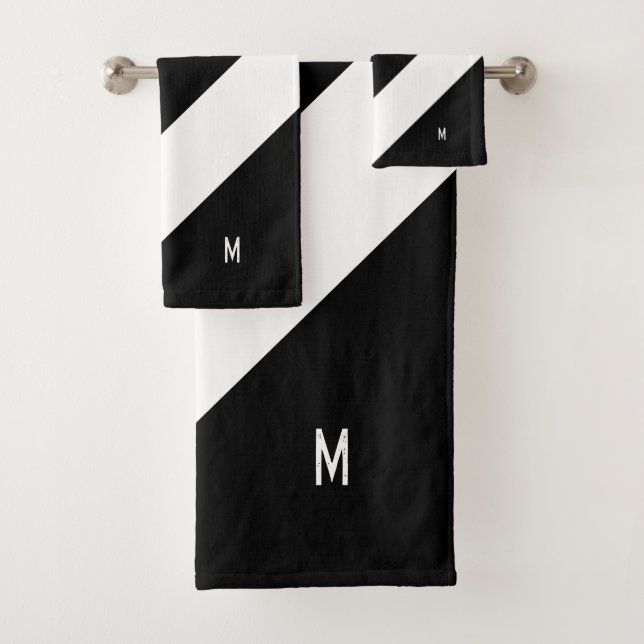 Monogramme sur rayures abstraites noir et blanc (En situation)