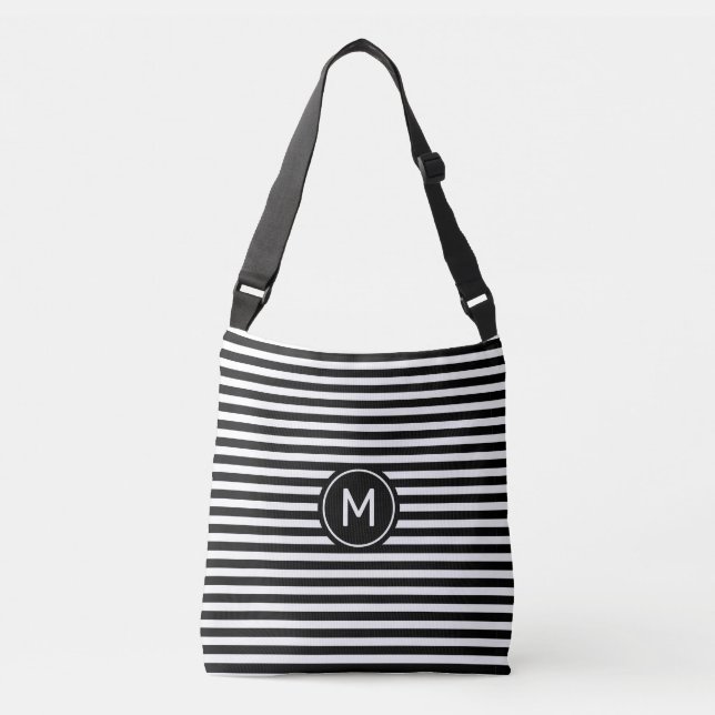 Monogramme sur sac croisé rayé noir et blanc (Devant)