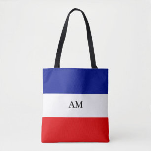 Monogramme sur Sac fourre-tout rayé bleu rouge et 