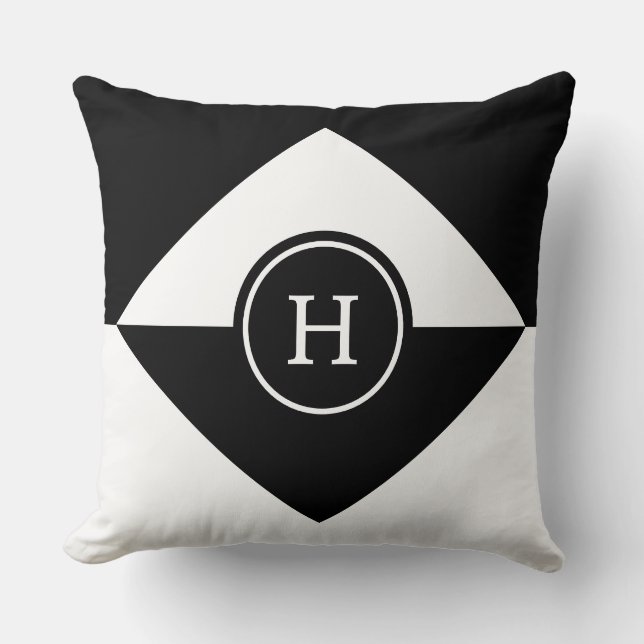 Monogramme sur un Coussin de Jet Abstrait Noir et  (Recto)