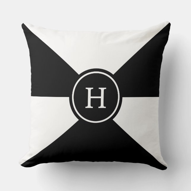 Monogramme sur un Coussin de Jet Abstrait Noir et  (Recto)