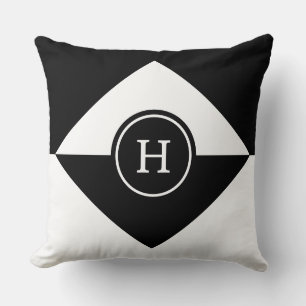 Monogramme sur un coussin jeté abstrait noir et bl