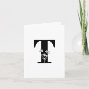 Monogramme T floral sur carte de note blanche