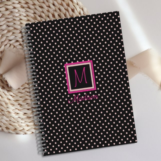 Monogramme tendance à pois noir et rose (Créateur téléchargé)