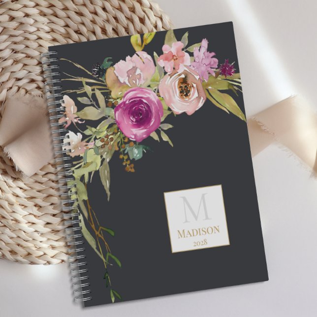 Monogramme tendance floral rose poudré violet (Créateur téléchargé)