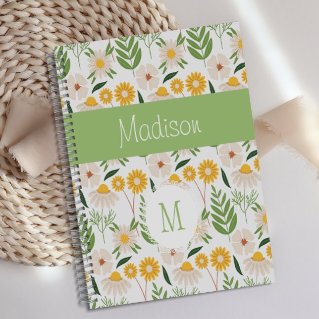 Monogramme tendance girly floral vert jaune (Créateur téléchargé)