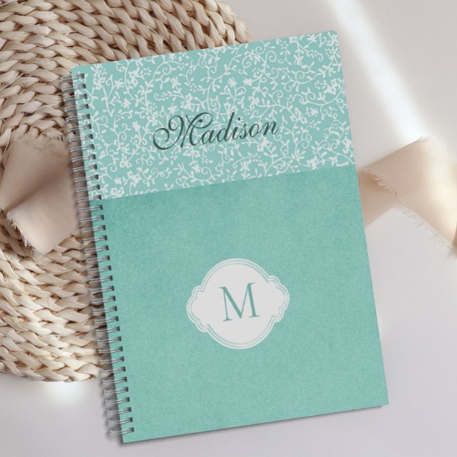 Monogramme Tendance Pastel Floral Blanc Vert (Créateur téléchargé)