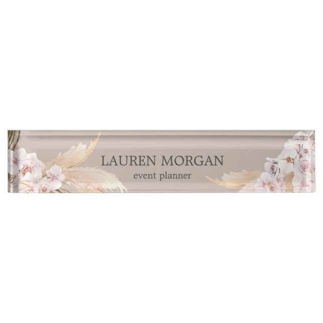 monogramme tropical élégant floral bureau Plaque s (Devant)