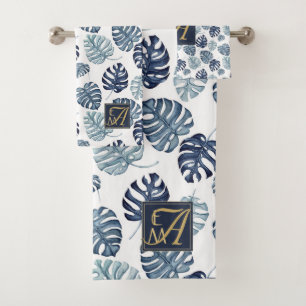 Monogramme Tropical Palm Navy Blue Gold Mariage