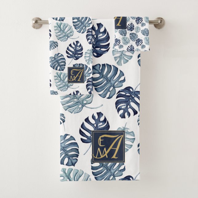 Monogramme Tropical Palm Navy Blue Gold Mariage (En situation)