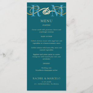 Monogramme Turquoise Aqua Turquoise Elégant Menu M