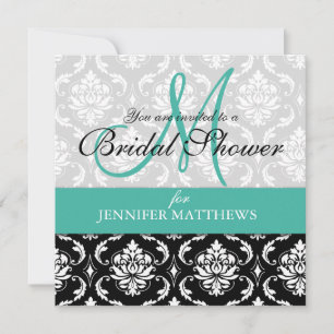 Monogramme Turquoise Bridal Shower Invitation Dama