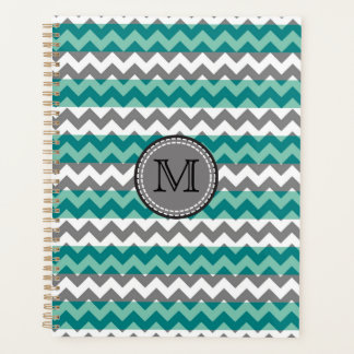 Monogramme Turquoise et Grey Chevron Zigzag