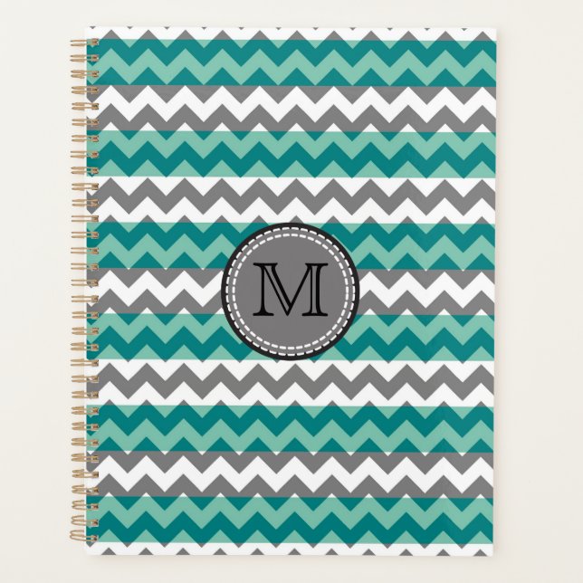 Monogramme Turquoise et Grey Chevron Zigzag (Devant)