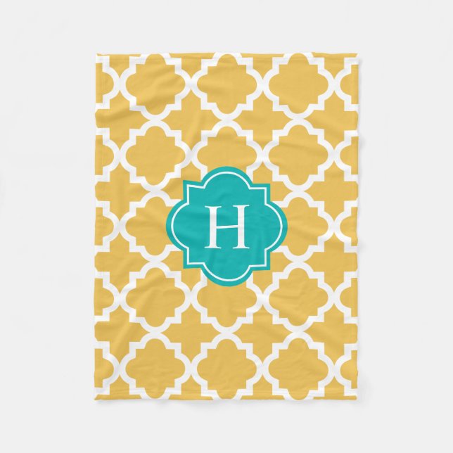 Monogramme turquoise et jaune | Couverture polaire (Devant)