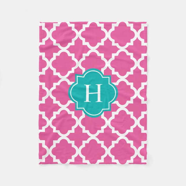 Monogramme turquoise et rose | Couverture polaire (Devant)