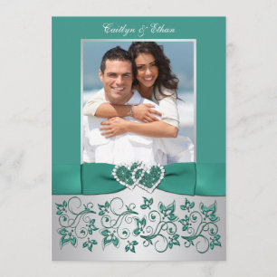 Monogramme Turquoise, Faire-part de mariage floral