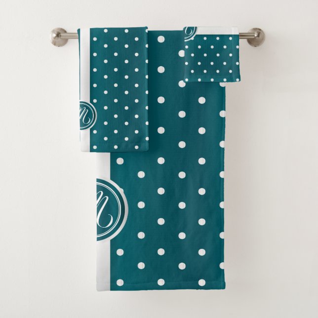 Monogramme Turquoise foncé et blanc Polka Motif po (En situation)