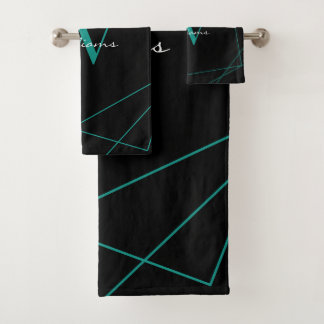 Monogramme Turquoise noir moderne Nom géométrique