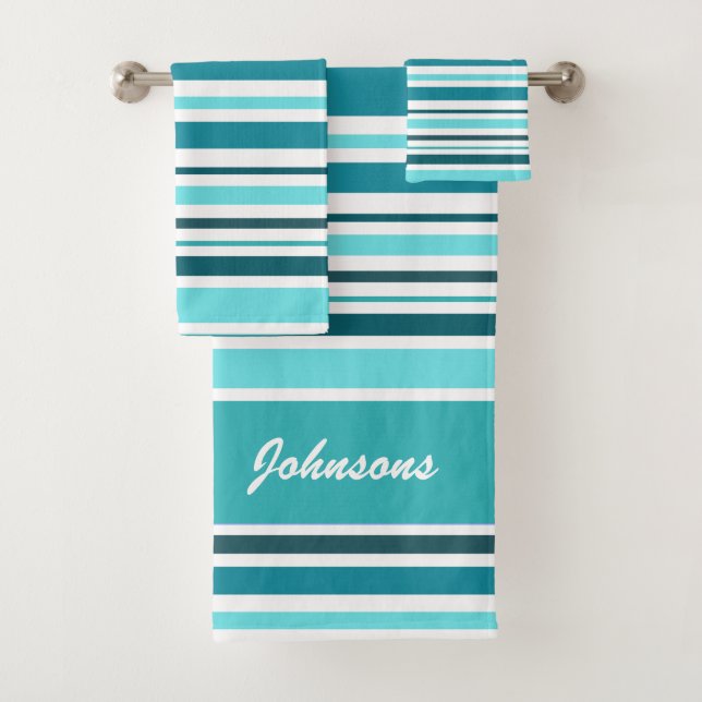 Monogramme Turquoise rayé classique (En situation)