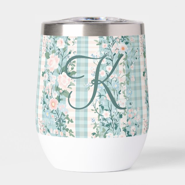 Monogramme Turquoise rose En vichy initial Cadeau (Avant)