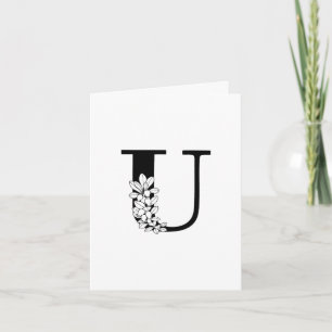 Monogramme U floral sur carte à billets blancs