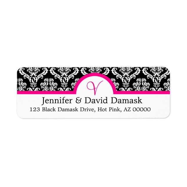 Monogramme V Damask Étiquettes de adresse blancs (Devant)