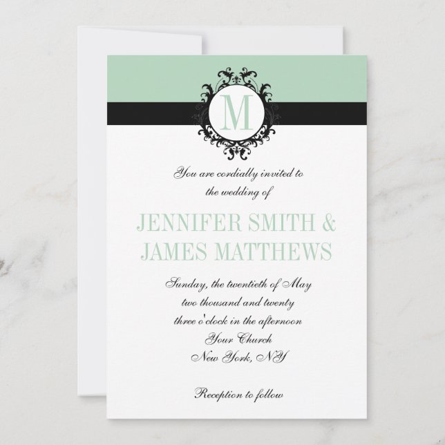 Monogramme vert à la menthe Faire-part de mariage  (Dos)