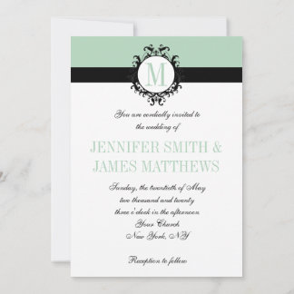 Monogramme vert à la menthe Faire-part de mariage