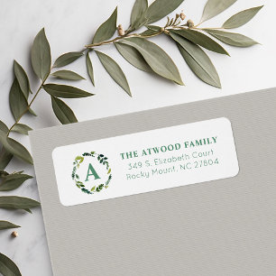Monogramme vert doux Retourner l'adresse Étiquette