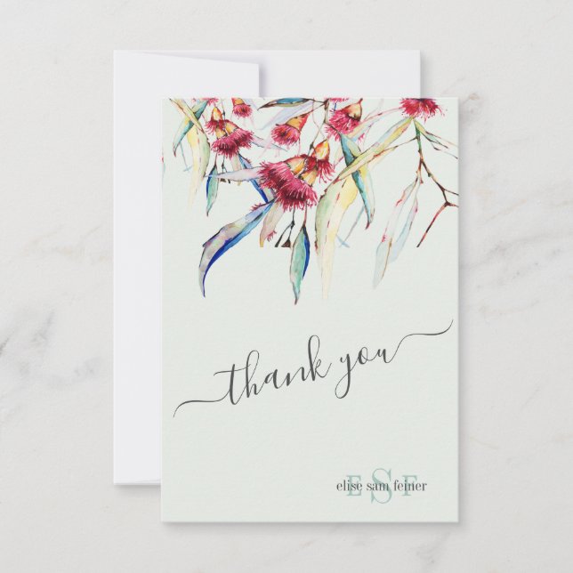 Monogramme Vert Eucalyptus Blossoms Merci (Devant)