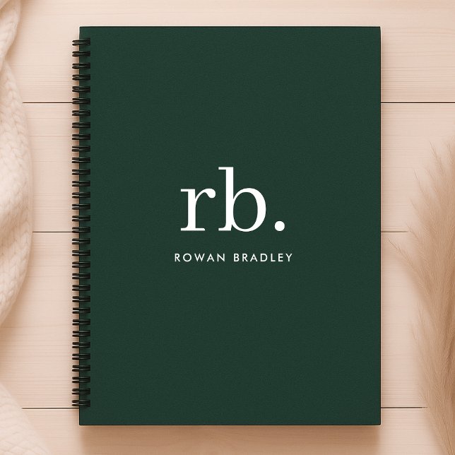 Monogramme vert foncé élégant minimaliste moderne (Stylish dark green custom monogram planners, for business or personal use.)