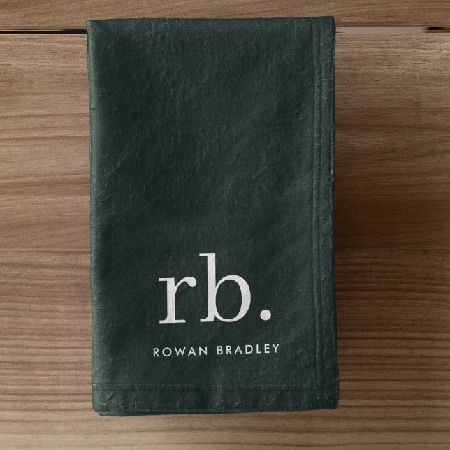 Monogramme vert foncé élégant minimaliste moderne (Stylish dark green custom monogram towels, for business or personal use.)