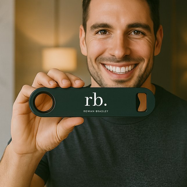 Monogramme vert foncé élégant minimaliste moderne (Stylish dark green custom monogram bar keys, for business or personal use.)