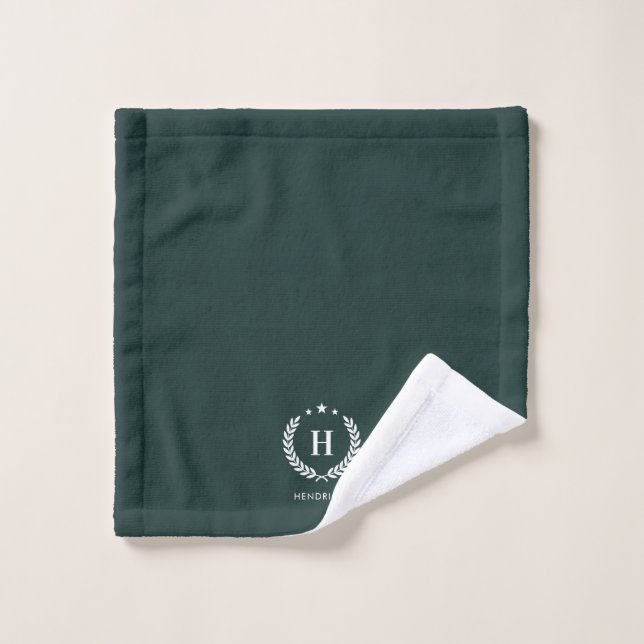 Monogramme vert foncé moderne minimaliste élégant (Gant de toilette)