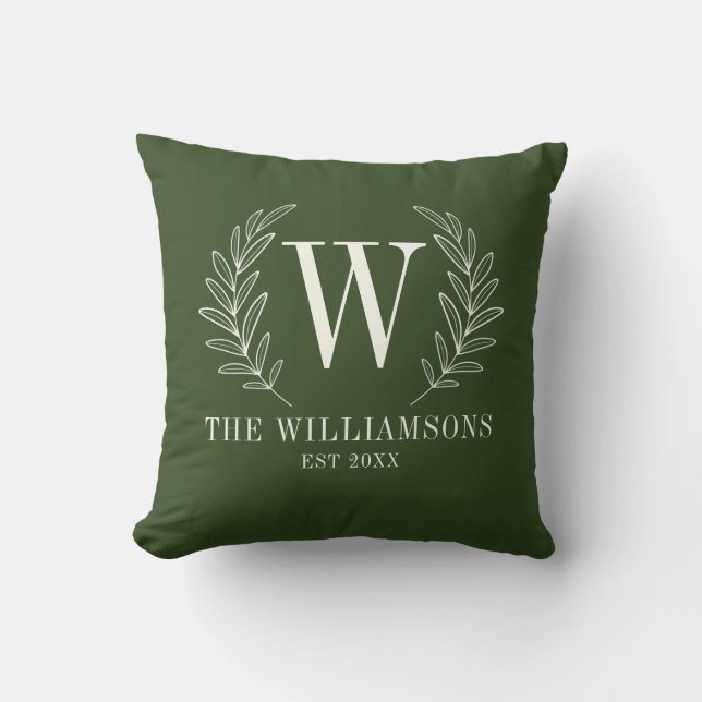 Monogramme vert moderne Nom Oreiller (Recto)