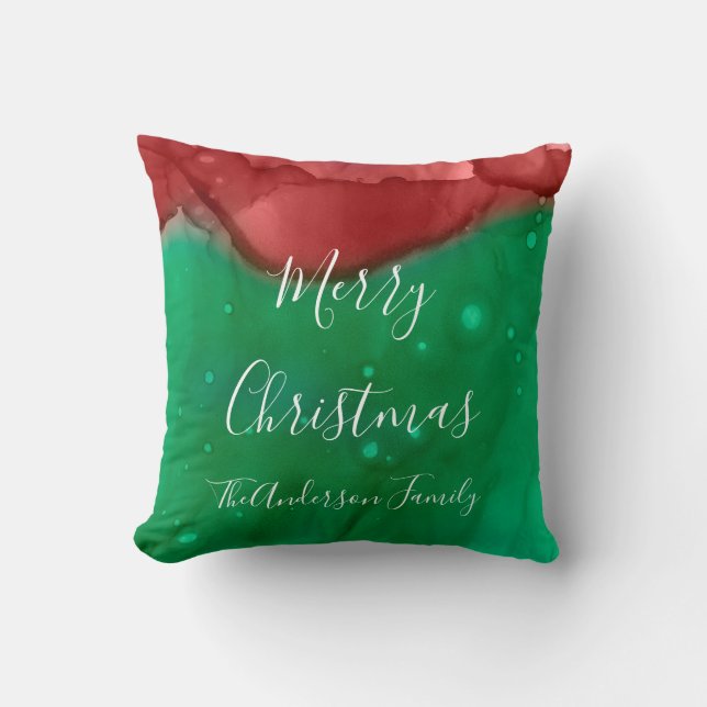 Monogramme vert rouge Joyeux Oreiller de Noël (Recto)
