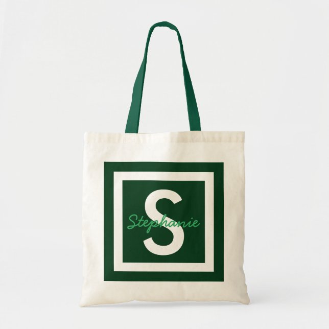 Monogramme vert Sac fourre-tout personnalisé (Devant)