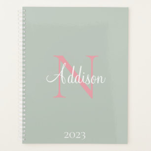 Monogramme vert Sage personnalisé rose