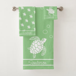 Monogramme vert Sage Tortue marine blanche Nautiqu