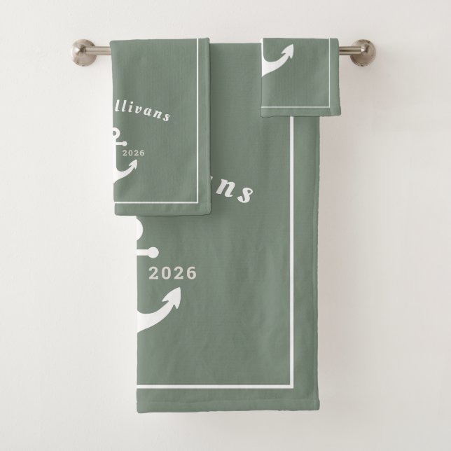 Monogramme Vert Sauge Ancre Nautique Blanche (En situation)