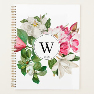 Monogramme vintage blanc et rose des fleurs de Mag